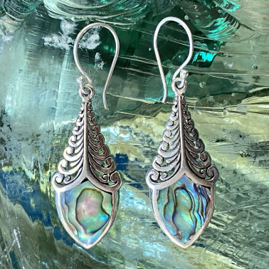 ER 14886 AB-Handmade Unique 925 Bali Silver Filigree Earrings with Abalone